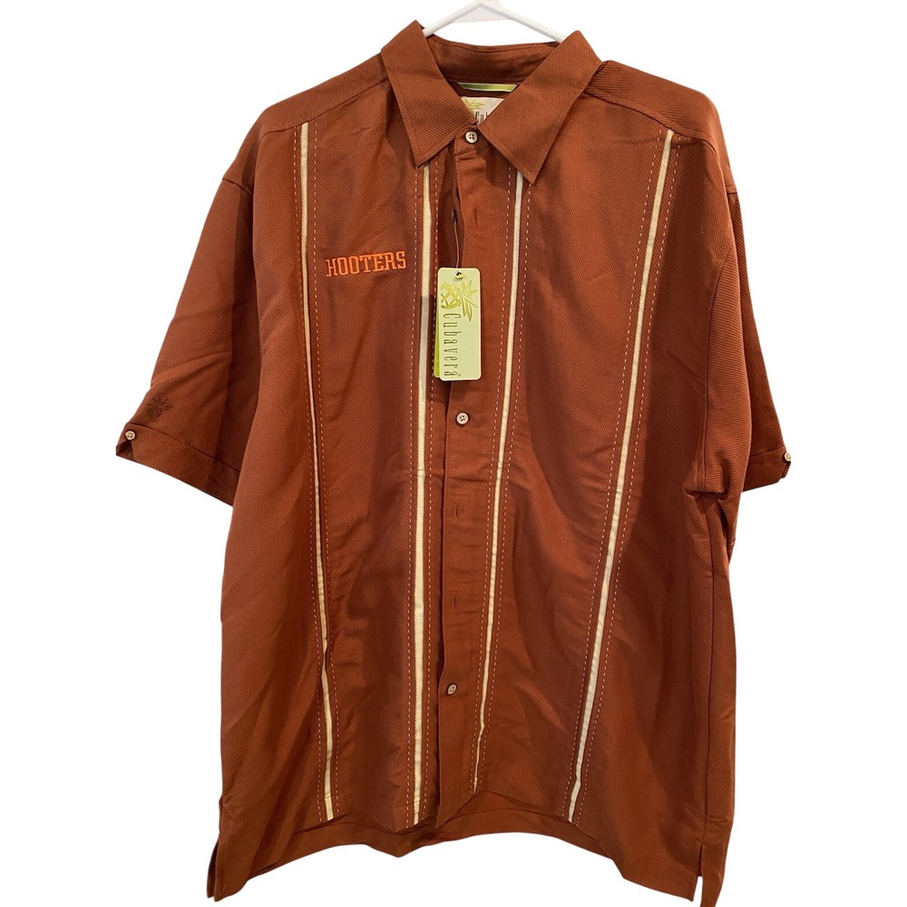 Cubavera Hooters Short Sleeve‎ Button Up Shirt Mens XL Orange Stripe Embroidered